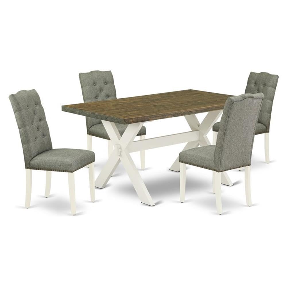 East West Furniture X076El207-5 5 Piece Kitchen Table Set For 4 Includes A Rectangle Dining Room Table With X-Legs And 4 Gray Linen Fabric Upholstered Chairs, 36X60 Inch, Multi-Color